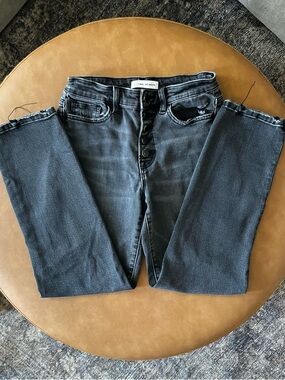 Flying Monkey Style F4173, Button-Fly, Cropped, Black, Straight-Leg Jeans